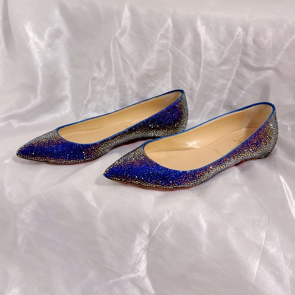 Christian Louboutin Gold/Silver/Blue Glitter Pointed Toe Ballet Flats